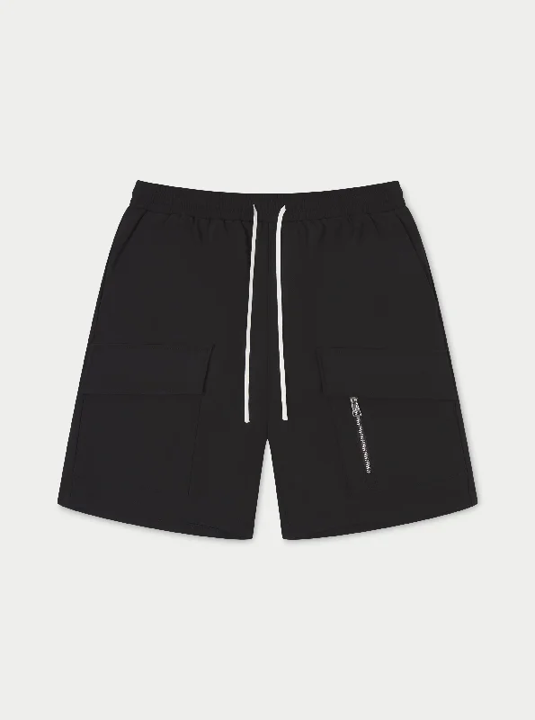 Men's elastic waistband lounge shorts for lazy weekends at home TECHNICAL HEAVYWEIGHT UTILITY SHORTS - BLACK Men's elastic waistband lounge shorts for lazy weekends at home TECHNICAL HEAVYWEIGHT UTILITY SHORTS - BLACK