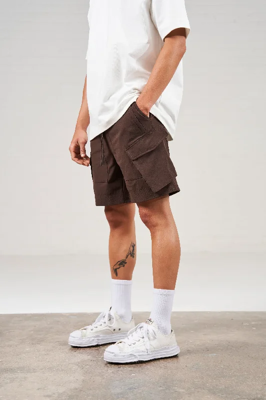Men's neon - colored athletic shorts for high - visibility workouts PANELLED CARGO SHORT - COFFEE Men's neon - colored athletic shorts for high - visibility workouts PANELLED CARGO SHORT - COFFEE