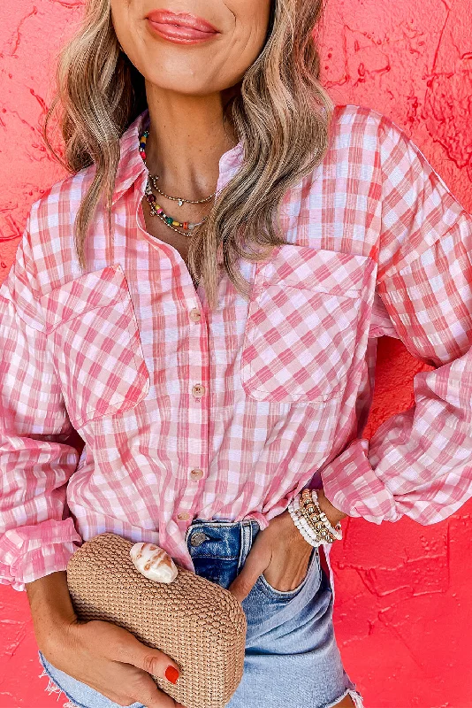 Men's long sleeve thermal shirts with thumbholes for extra warmthPink Gingham Print Chest Pockets Buttoned Collared Shirt Men's long sleeve thermal shirts with thumbholes for extra warmthPink Gingham Print Chest Pockets Buttoned Collared Shirt