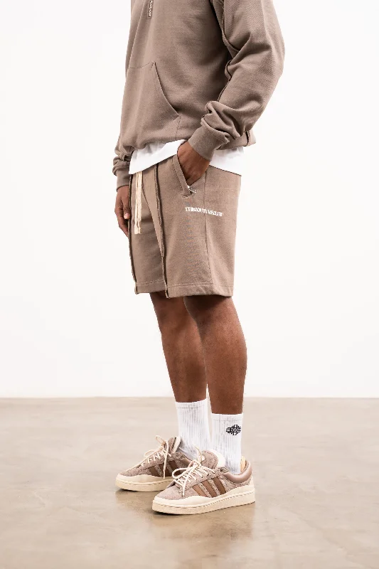 Men's drawstring casual linen shorts for a laid - back summer look RAW SEAM SHORT - COFFEE