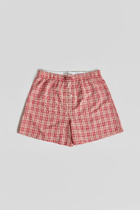 Men's high - waisted swim shorts with UPF protection for beach vacations Red Check Boxer Men's high - waisted swim shorts with UPF protection for beach vacations Red Check Boxer
