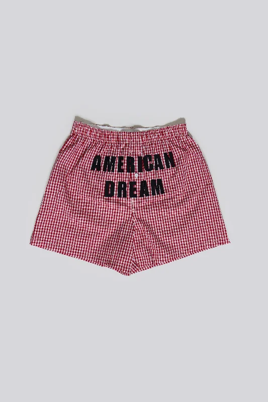 Men's wide - leg linen blend shorts for a relaxed beachside vibe Red Gingham Printed Boxer Men's wide - leg linen blend shorts for a relaxed beachside vibe Red Gingham Printed Boxer