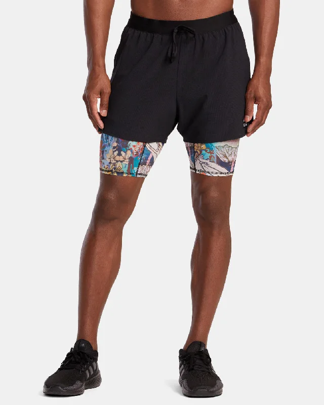 Men's wide - leg linen blend shorts for a relaxed beachside vibe Sage Vaughn Runner 2 In 1 Shorts - Black Men's wide - leg linen blend shorts for a relaxed beachside vibe Sage Vaughn Runner 2 In 1 Shorts - Black