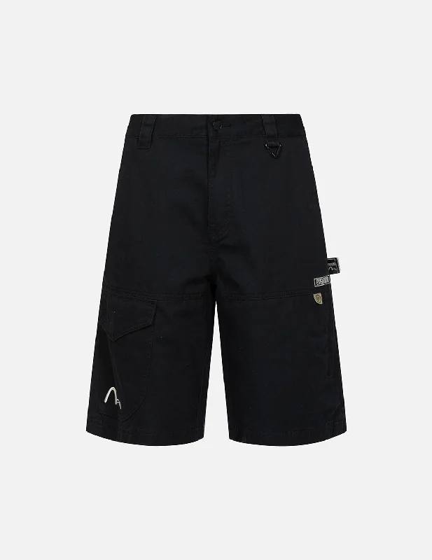 Men's adjustable - length convertible shorts for versatile use   Seagull and Logo Embroidery Panelling Shorts