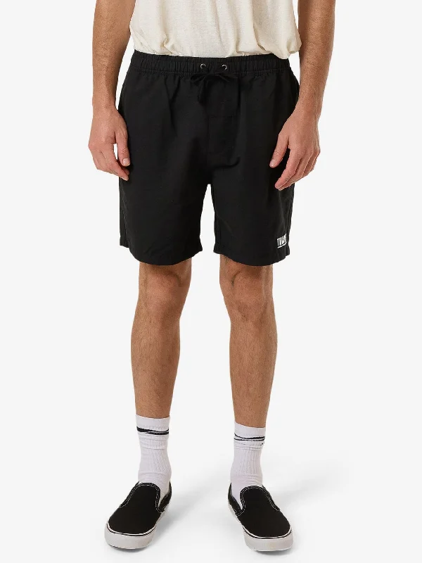 Men's floral print silk blend shorts for a unique night - out look Thrills Forever Volley - Black Men's floral print silk blend shorts for a unique night - out look Thrills Forever Volley - Black